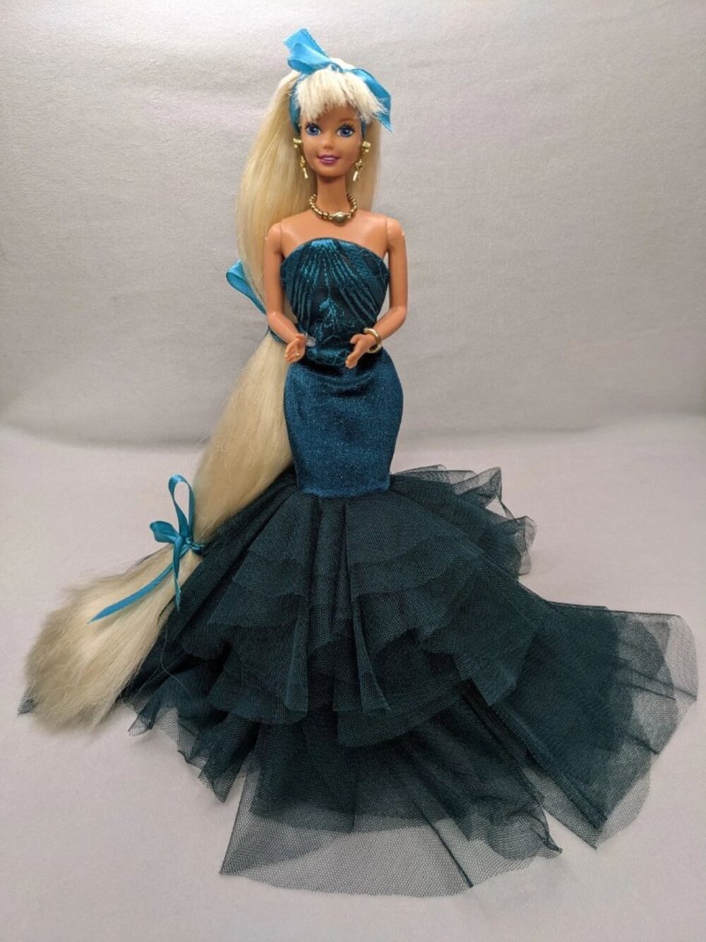 Ooak Jewel Hair Mermaid Barbie Doll In Cora Gu Couture Gown Custom Collector